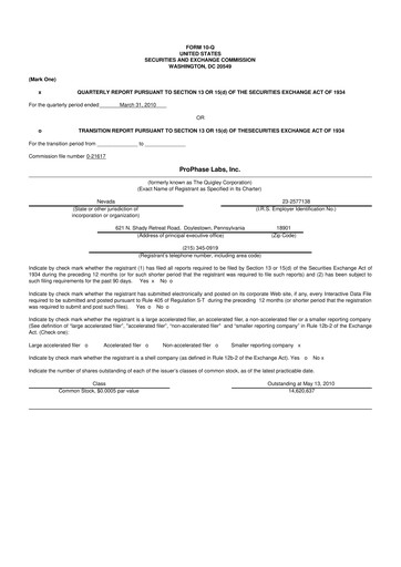 Vorschaubild ProPhase Labs 10-Q Quartalsbericht  