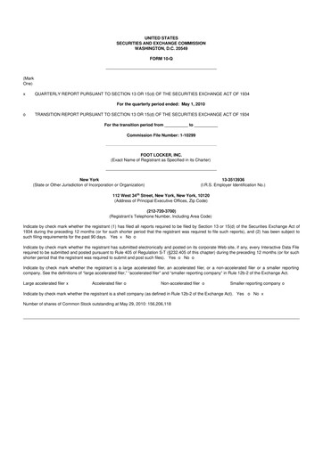 Thumbnail Foot Locker
 10-Q Quarterly Report FY 