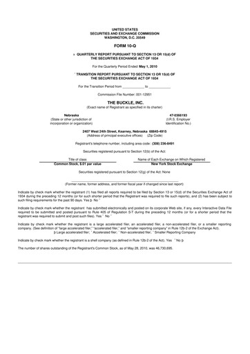 Thumbnail Buckle
 10-Q Quarterly Report FY 