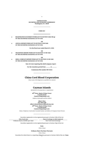 Thumbnail Global Cord Blood 20-F Annual Report 