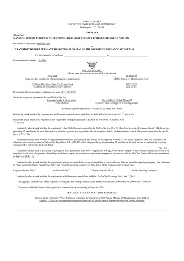 Thumbnail Value Line 10-K Annual Report 