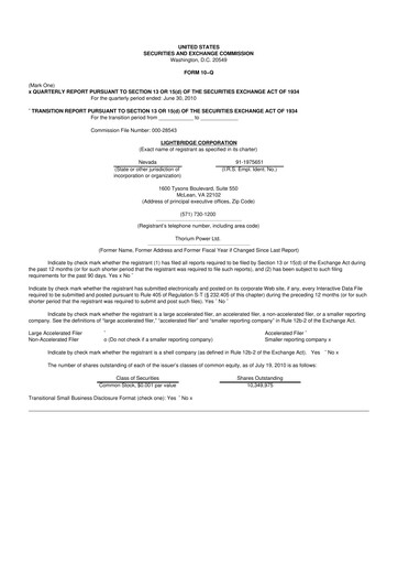 Thumbnail Lightbridge Corporation 10-Q Quarterly Report FY 
