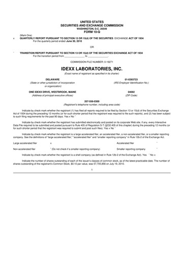 Miniature IDEXX Laboratories 10-Q Rapport trimestriel 2010 