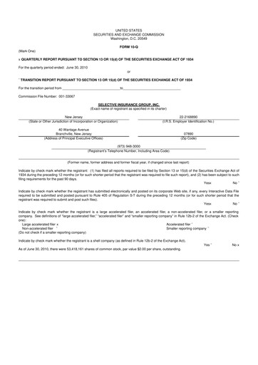 Thumbnail Selective Insurance 10-Q Quarterly Report FY2010 