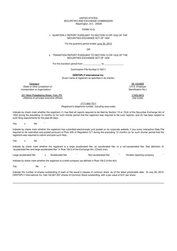 Thumbnail Dentsply Sirona
 10-Q Quarterly Report FY2010 