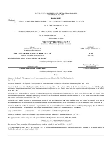 Thumbnail Frequency Electronics 10-K Annual Report 