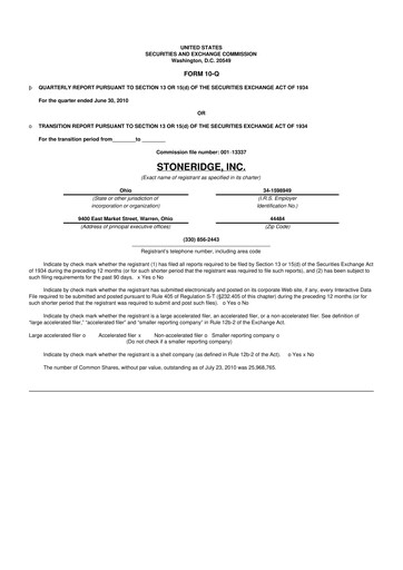Thumbnail Stoneridge 10-Q Quarterly Report FY 