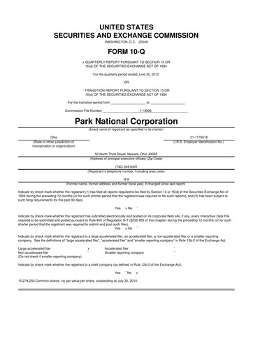 Thumbnail Park National Corp 10-Q Quarterly Report FY2010 