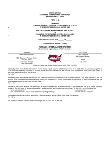 Thumbnail Wabash National
 10-Q Quarterly Report FY 