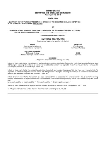 Thumbnail Universal Corporation
 10-Q Quarterly Report FY2011 