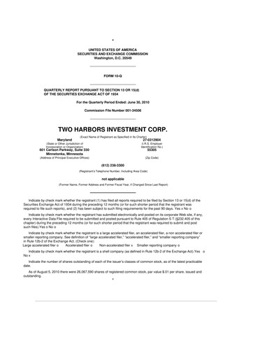 Miniature Two Harbors Investment
 10-Q Rapport trimestriel  