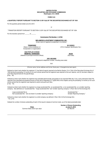 Thumbnail Mid-America Apartment Communities 10-Q Quarterly Report FY2010 