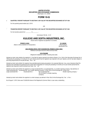 Vorschaubild Kulicke and Soffa Industries 10-Q Quartalsbericht  