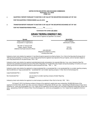 Thumbnail Gran Tierra Energy 10-Q Quarterly Report FY2010 