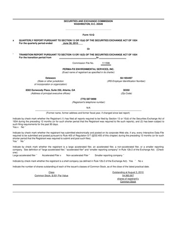 Miniature Perma-Fix Environmental Services 10-Q Rapport trimestriel  
