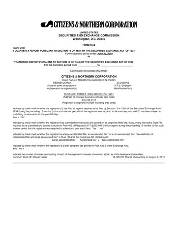 Thumbnail Citizens & Northern Corp 10-Q Quarterly Report FY 