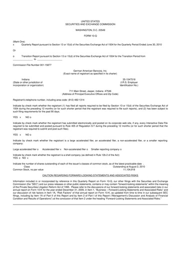 Thumbnail German American Bancorp 10-Q Quarterly Report FY 