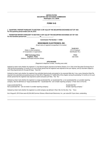 Thumbnail Benchmark Electronics
 10-Q Quarterly Report FY2010 