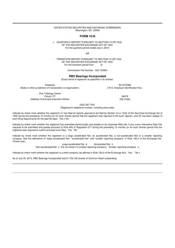Thumbnail RBC Bearings 10-Q Quarterly Report FY2011 
