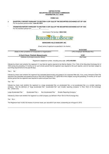 Thumbnail Berkshire Hills Bancorp 10-Q Quarterly Report FY 