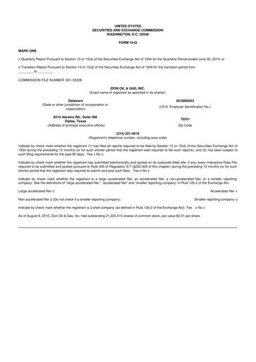 Thumbnail Zion Oil & Gas 10-Q Quarterly Report FY 