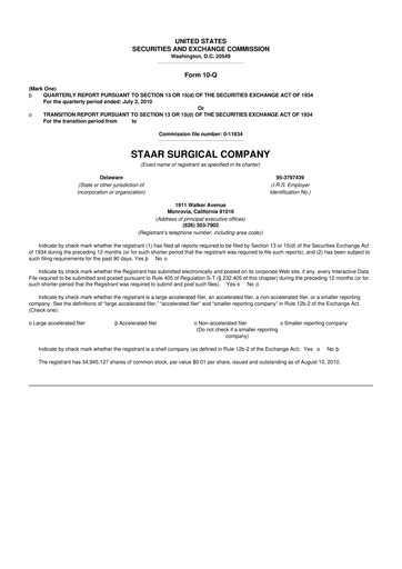 Thumbnail STAAR Surgical 10-Q Quarterly Report FY 