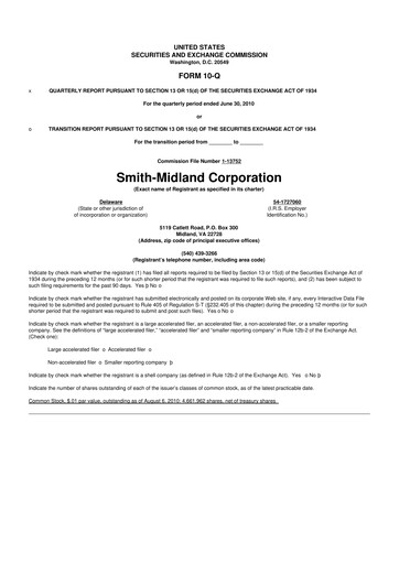 Thumbnail Smith-Midland Corporation 10-Q Quarterly Report FY 
