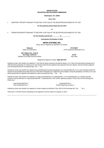 Thumbnail Mitek Systems
 10-Q Quarterly Report FY 