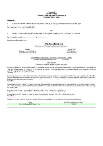 Vorschaubild ProPhase Labs 10-Q Quartalsbericht  