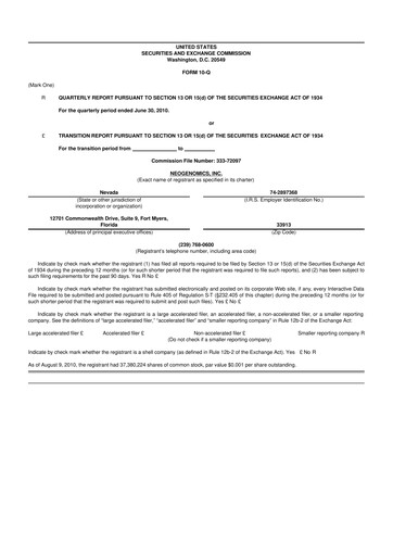 Thumbnail NeoGenomics
 10-Q Quarterly Report FY 