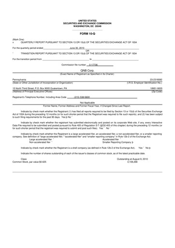 Thumbnail QNB Corp. 10-Q Quarterly Report FY 
