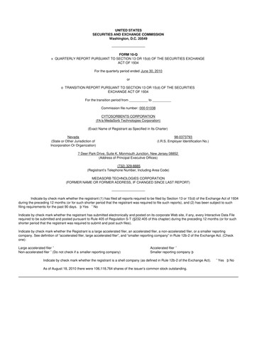 Miniature Cytosorbents 10-Q Rapport trimestriel  