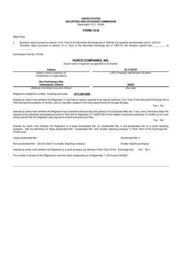 Thumbnail Hurco Companies 10-Q Quarterly Report FY 