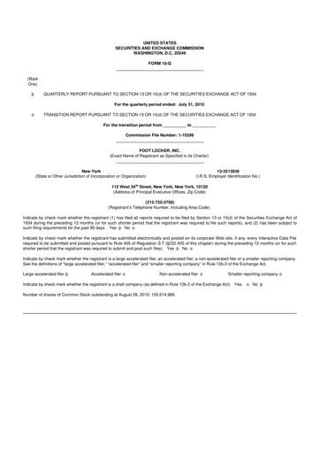 Thumbnail Foot Locker
 10-Q Quarterly Report FY2010 