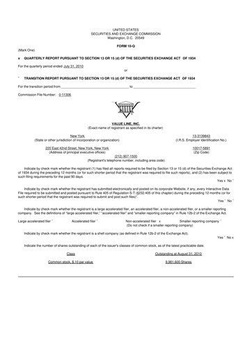 Thumbnail Value Line 10-Q Quarterly Report FY 