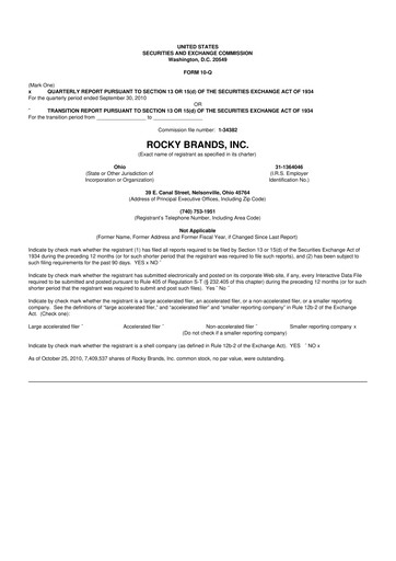 Thumbnail Rocky Brands 10-Q Quarterly Report FY 