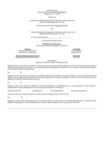 Thumbnail Dentsply Sirona
 10-Q Quarterly Report FY2010 