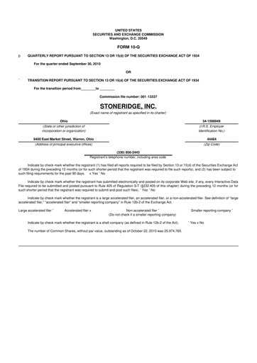 Thumbnail Stoneridge 10-Q Quarterly Report FY 