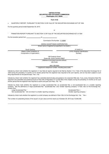 Thumbnail World Acceptance Corporation 10-Q Quarterly Report FY 