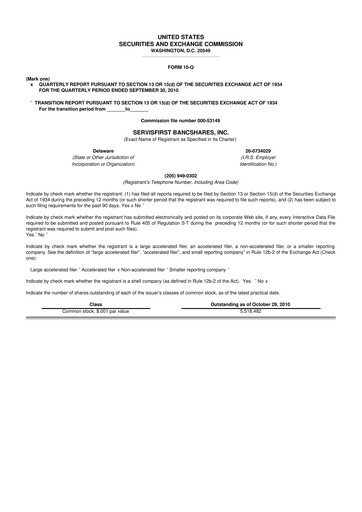 Vorschaubild ServisFirst Bancshares 10-Q Quartalsbericht  