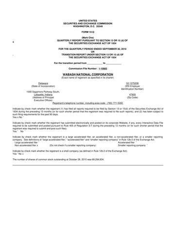 Thumbnail Wabash National
 10-Q Quarterly Report FY 