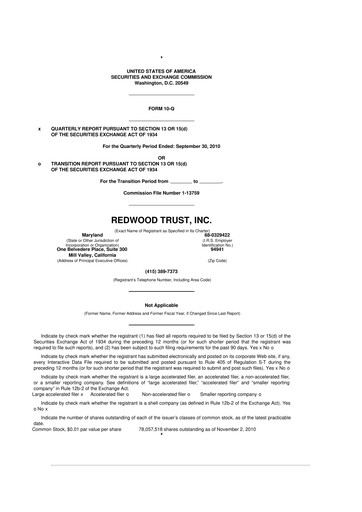 Vorschaubild Redwood Trust 10-Q Quartalsbericht 2010 