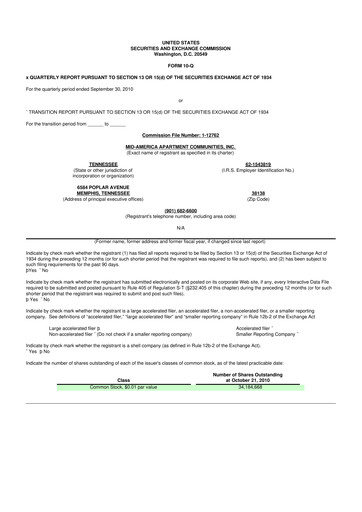 Thumbnail Mid-America Apartment Communities 10-Q Quarterly Report FY2010 