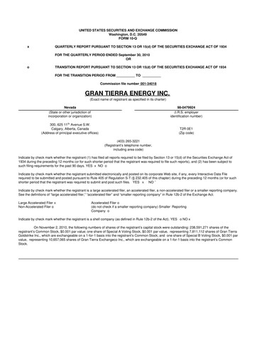 Thumbnail Gran Tierra Energy 10-Q Quarterly Report FY2010 
