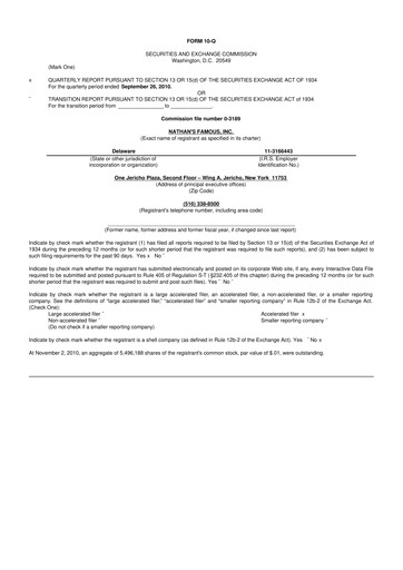 Miniature Nathan's Famous 10-Q Rapport trimestriel  