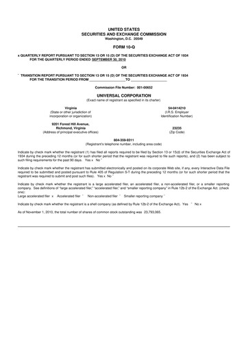Thumbnail Universal Corporation
 10-Q Quarterly Report FY2011 