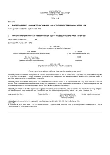 Thumbnail Bel Fuse 10-Q Quarterly Report FY 