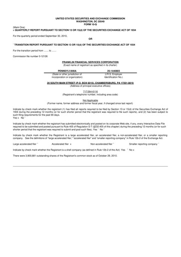 Thumbnail Franklin Financial Services Corporation 10-Q Quarterly Report FY 