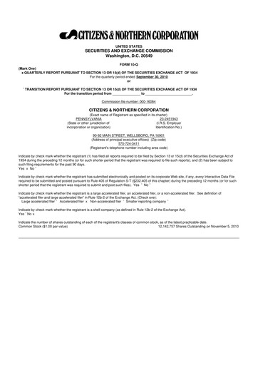 Thumbnail Citizens & Northern Corp 10-Q Quarterly Report FY 