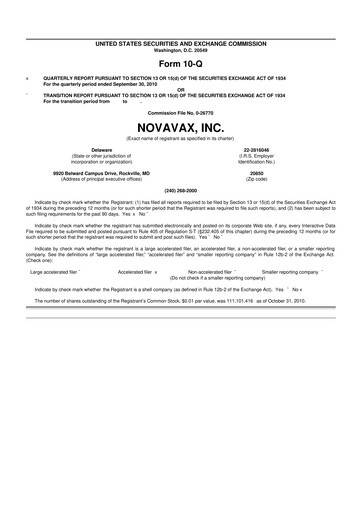 Thumbnail Novavax 10-Q Quarterly Report FY 